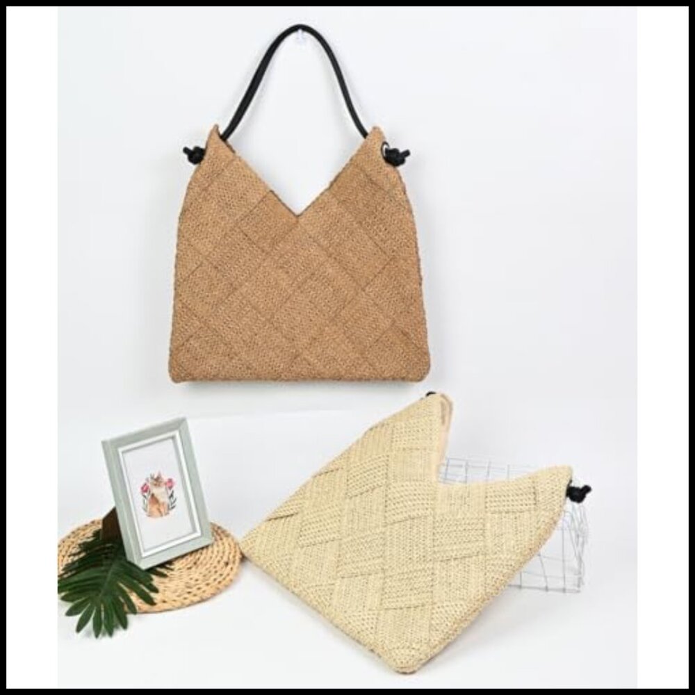 Straw Hobo Bag Woven Tote Handbag Large Capacity Shoulder Purse Beach Travel - Picture 6 of 6